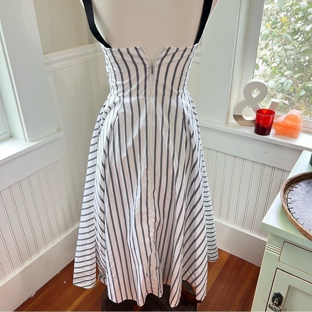 Jason Wu Striped Twisted Bodice Midi Dress White Black Size 4 - Picture 3 of 16